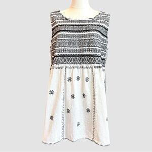 Calypso St. Barth 100% Cotton Black White Embroidered Tunic Top Mini Dress Large